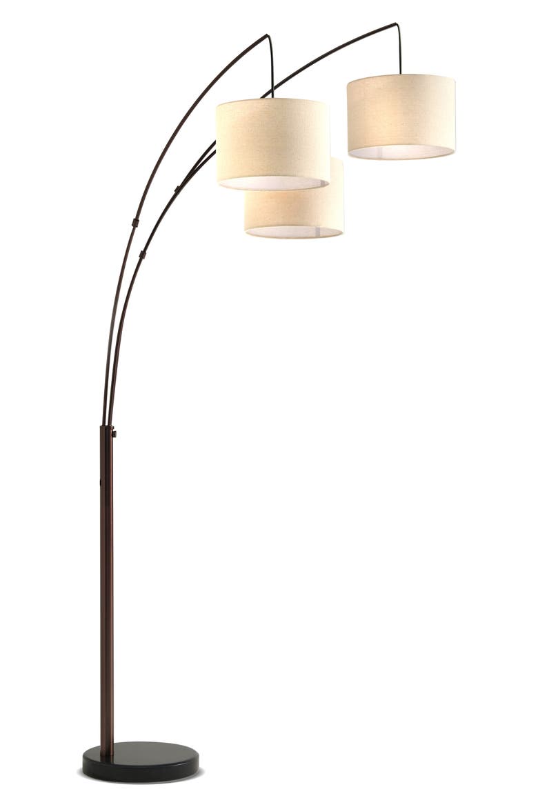 Trilage 84" Adjustable Tall LED Floor Lamp with 3 Fabric Drum Shades, Bulbs Included, Main, color, BRONZE