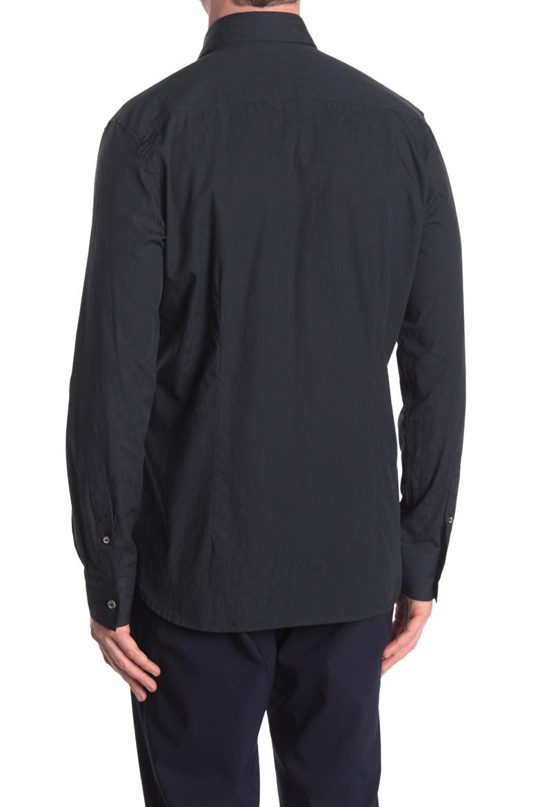 Milano Tailored Fit Jacquard Button-Up Shirt, Alternate, color, BLACK