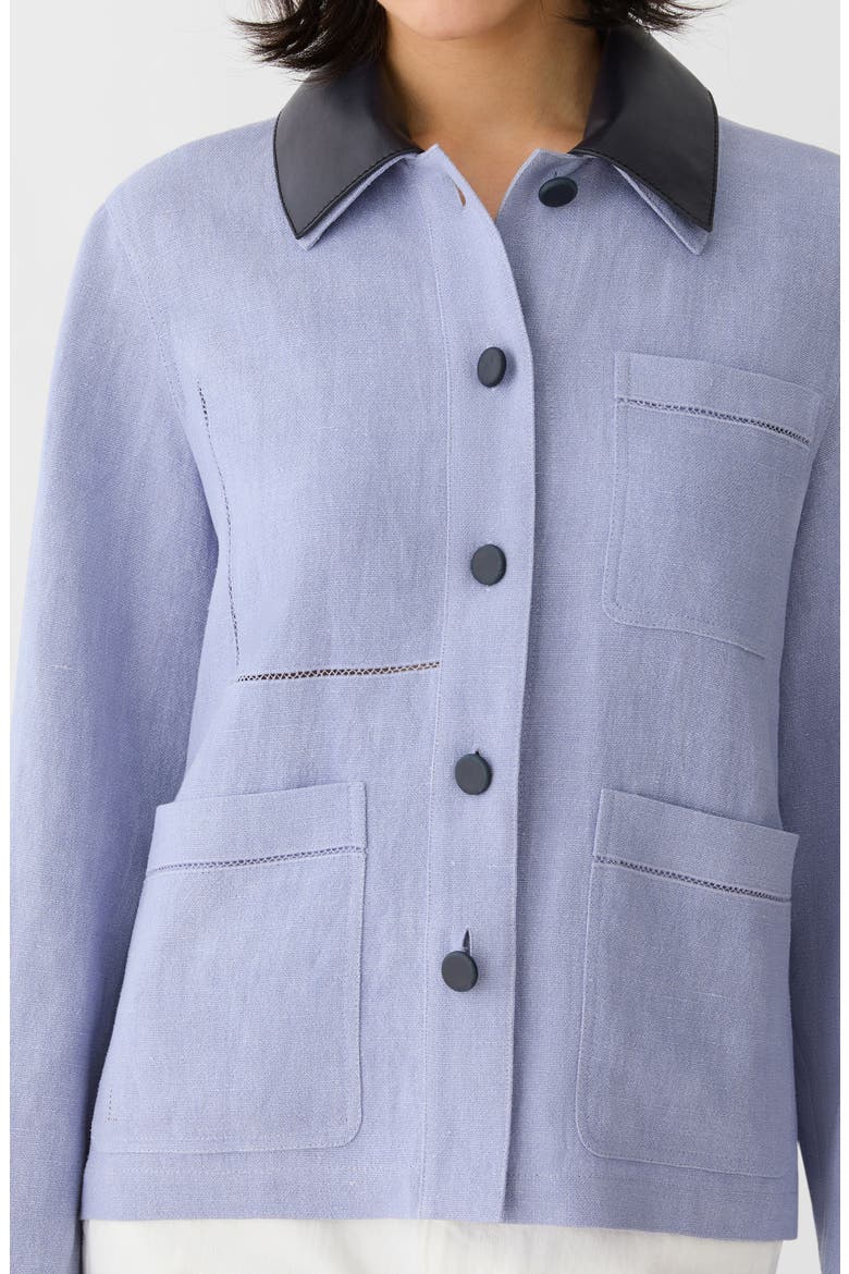 Linen Blend Canvas Jacket with Detachable Leather Collar, Alternate, color, CATMINT