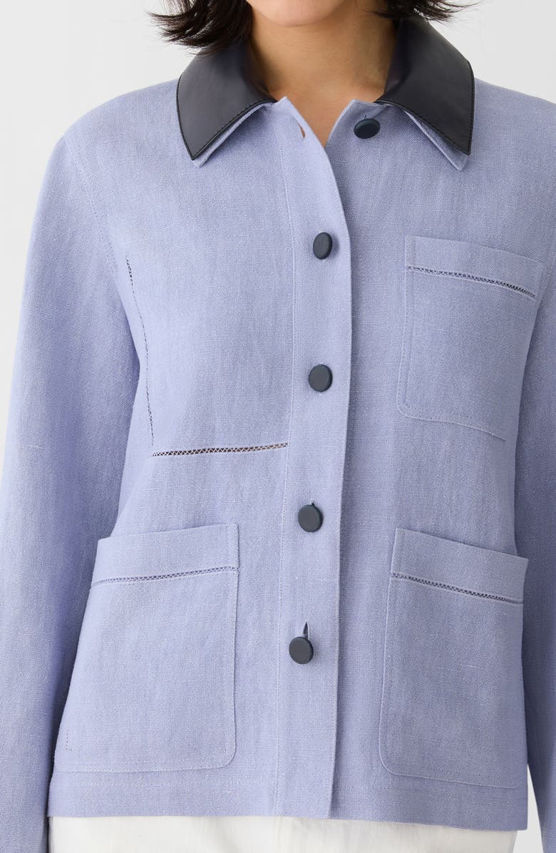 Lafayette 148 New York Linen Blend Canvas Jacket with Detachable Leather Collar, Alternate, color, Catmint