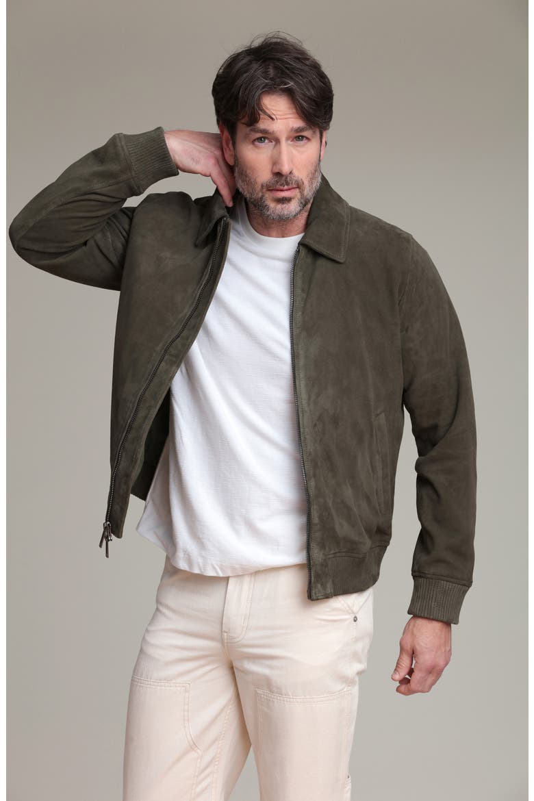 Suede Bomber Jacket, Alternate, color, CHIVE