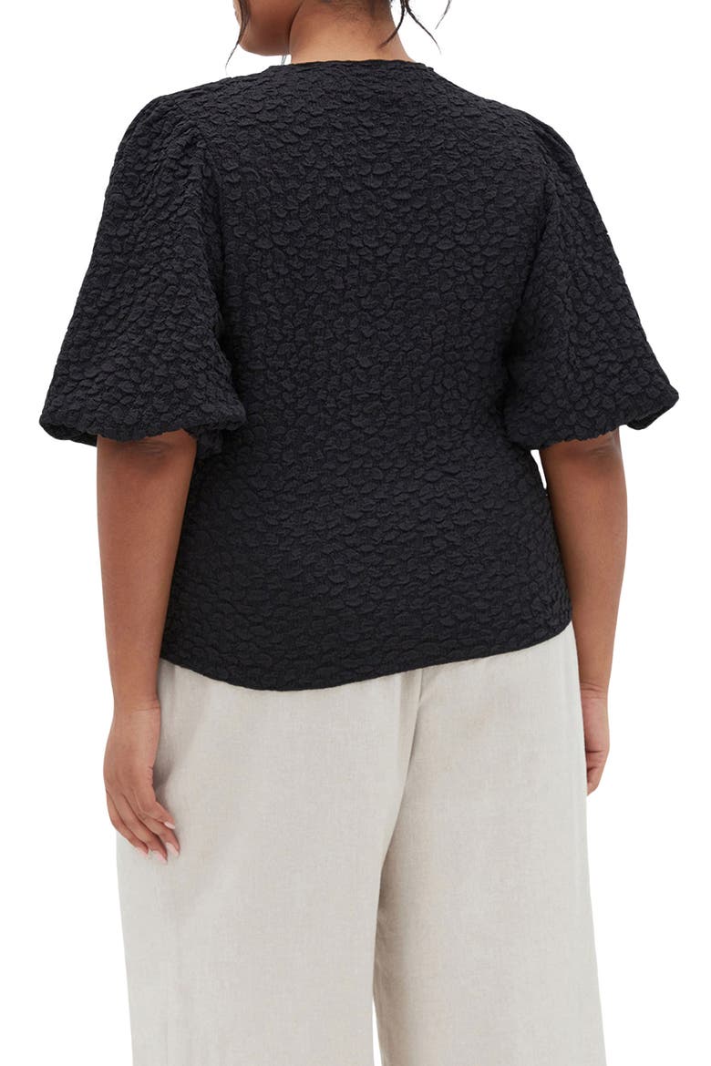 Chrissie Balloon Sleeve Textured Top, Alternate, color, BLACK