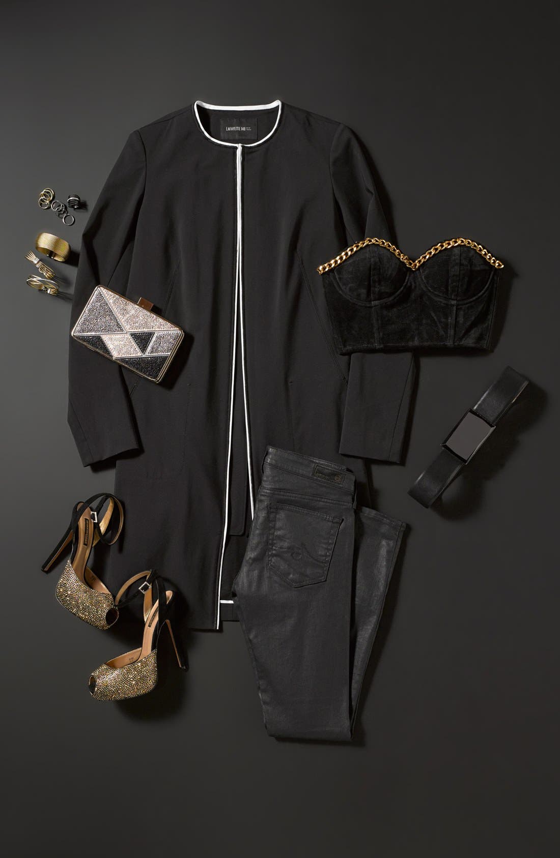 'Crinkle' Box Clutch, Alternate, color, BLACK