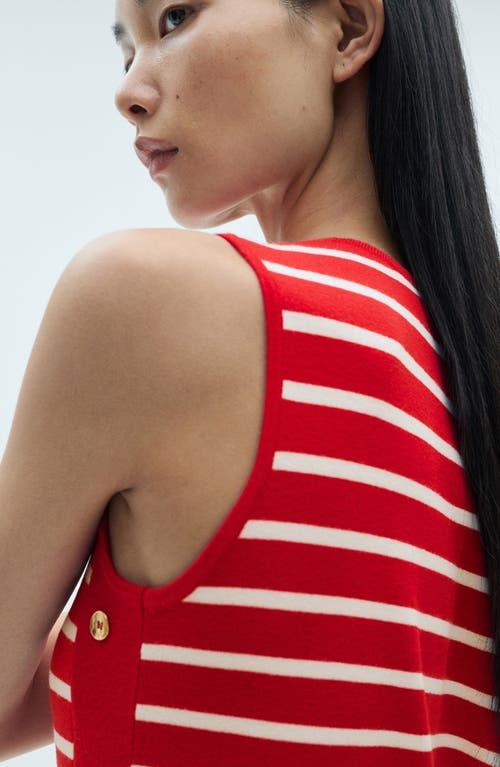 Shop Mango Stripe Side Button Dress In Red