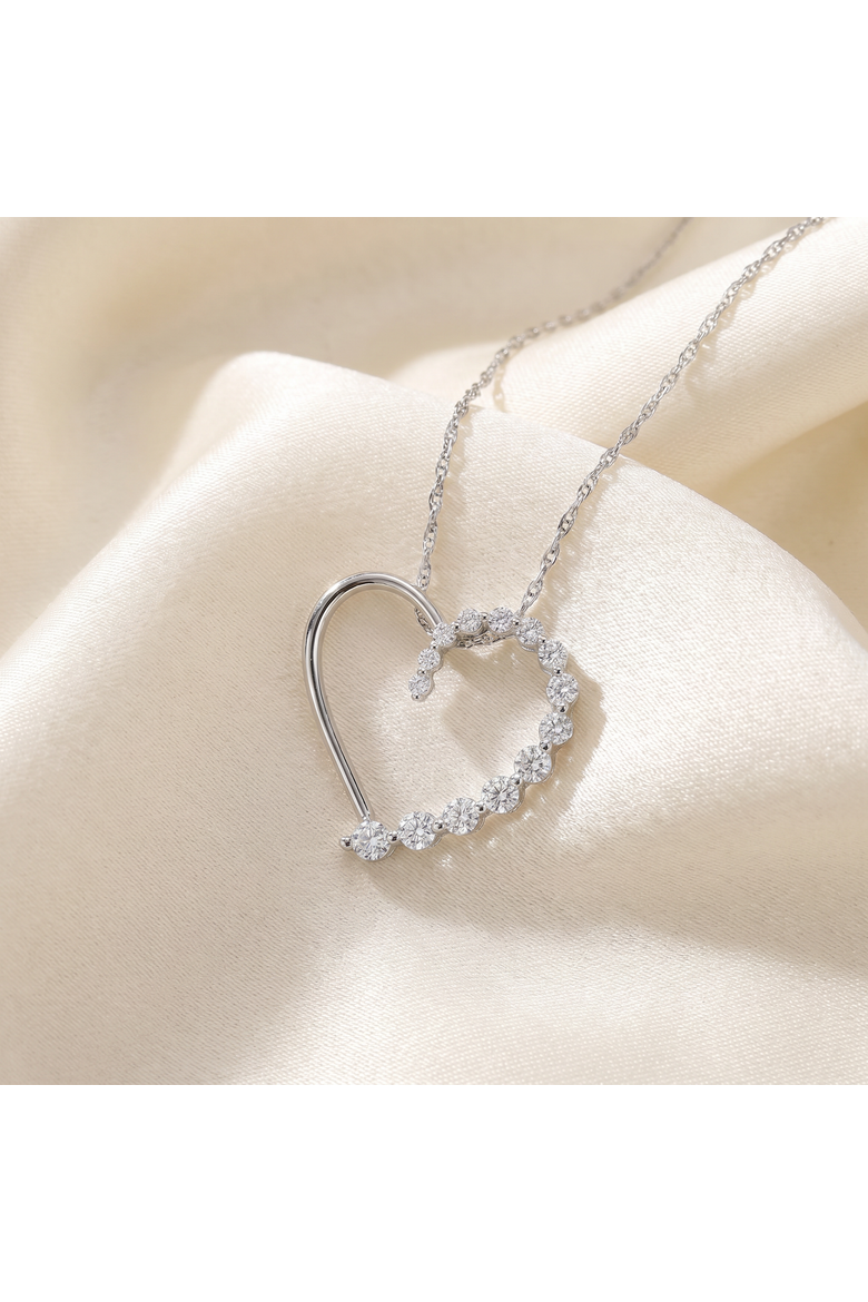 10K Gold 1/3Ct TW Graduated Diamond Heart Pendant Necklace, Alternate, color, 10k White Gold