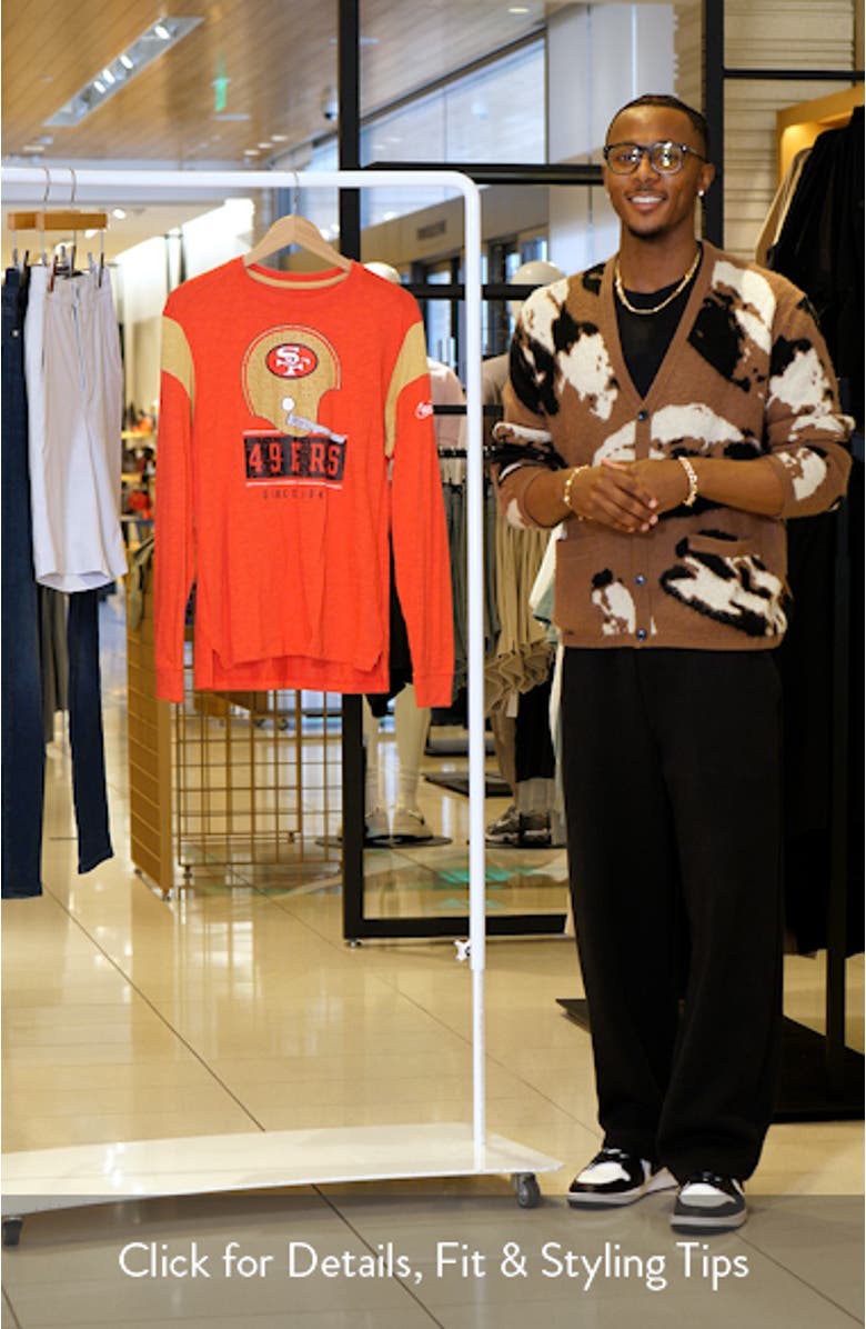 Men's Nike Heathered Scarlet San Francisco 49ers Slub Rewind Playback Helmet Long Sleeve T-Shirt, sales video thumbnail