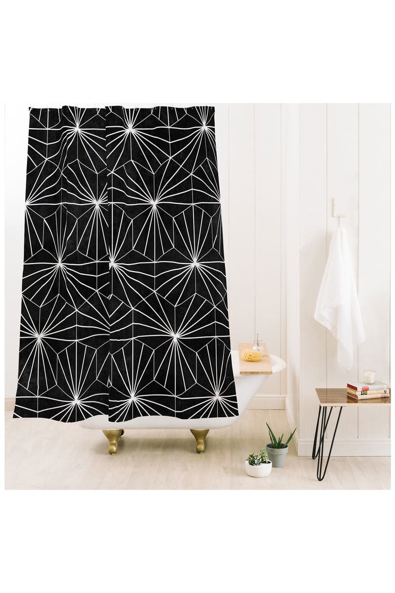 Hexagonal Pattern Shower Curtain, Alternate, color, BLACK-WHITE