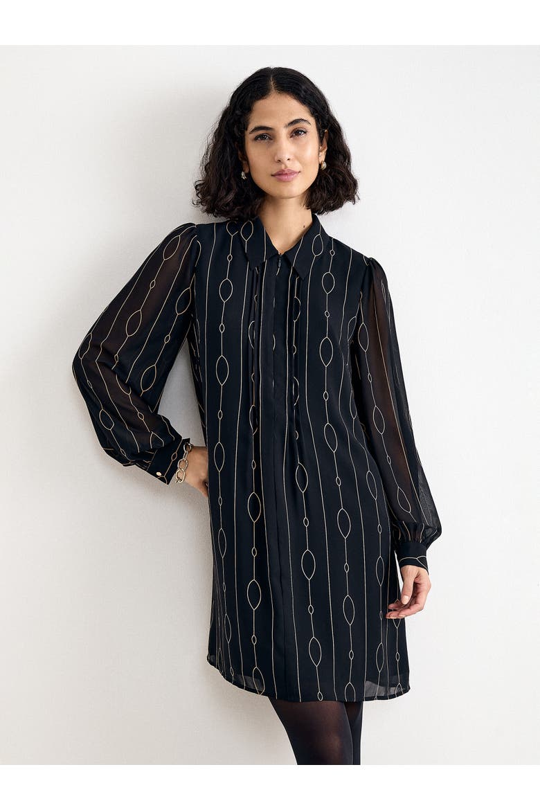 Candice Long Sheer-Sleeve Dress, Main, color, Black