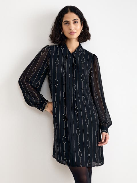 Candice Long Sheer-Sleeve Dress