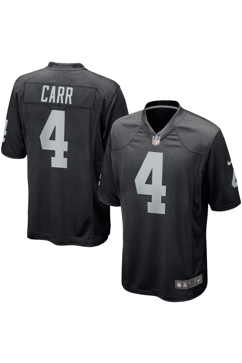 Men's Las Vegas Raiders Derek Carr Nike Black Game Player Jersey, Main, color, BLACK