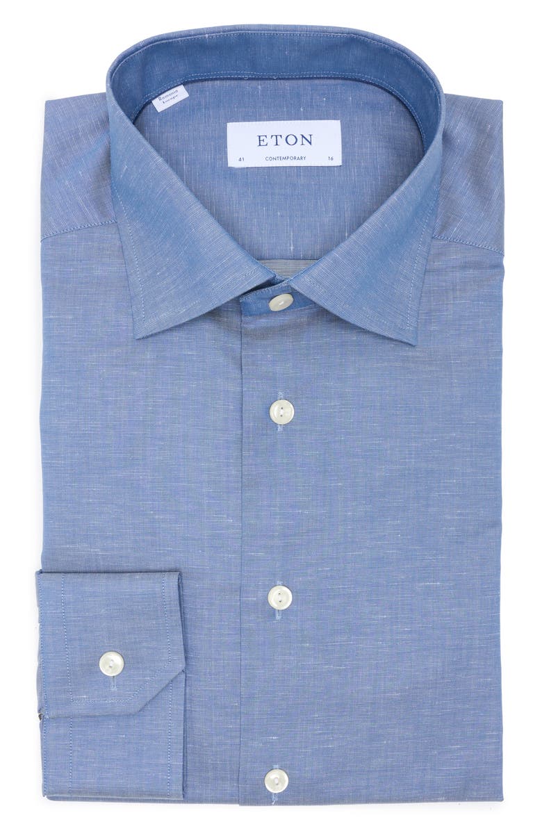 Eton Contemporary Fit Cotton & Linen Blend Dress Shirt, Alternate, color,