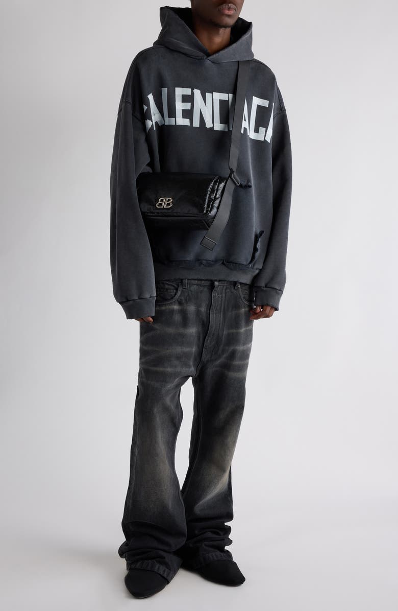 Tape Type Ripped Pocket Large Fit Fleece Hoodie