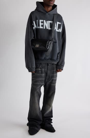 Tape Type Ripped Pocket Large Fit Fleece Hoodie