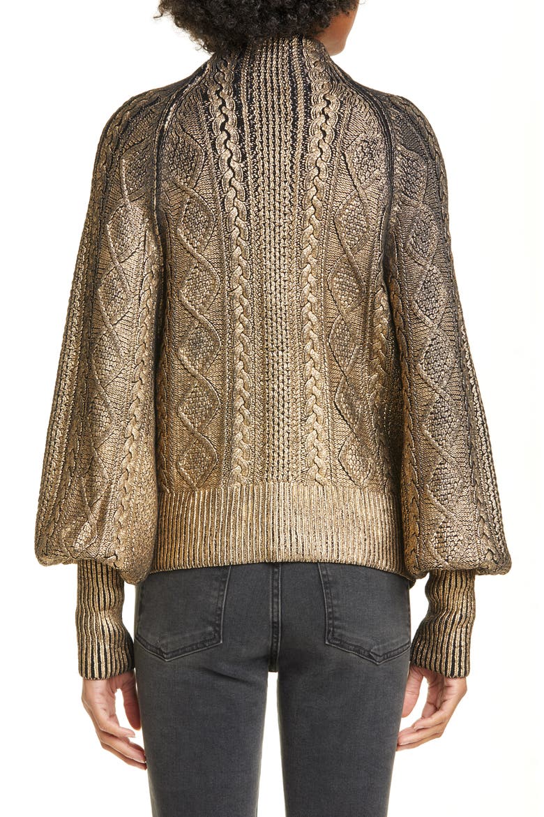 Grady Metallic Coated Cable Sweater, Alternate, color, BLACK/ GOLD