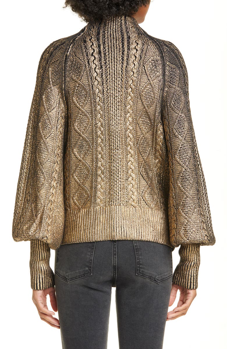 Veronica Beard Grady Metallic Coated Cable Sweater, Alternate, color,