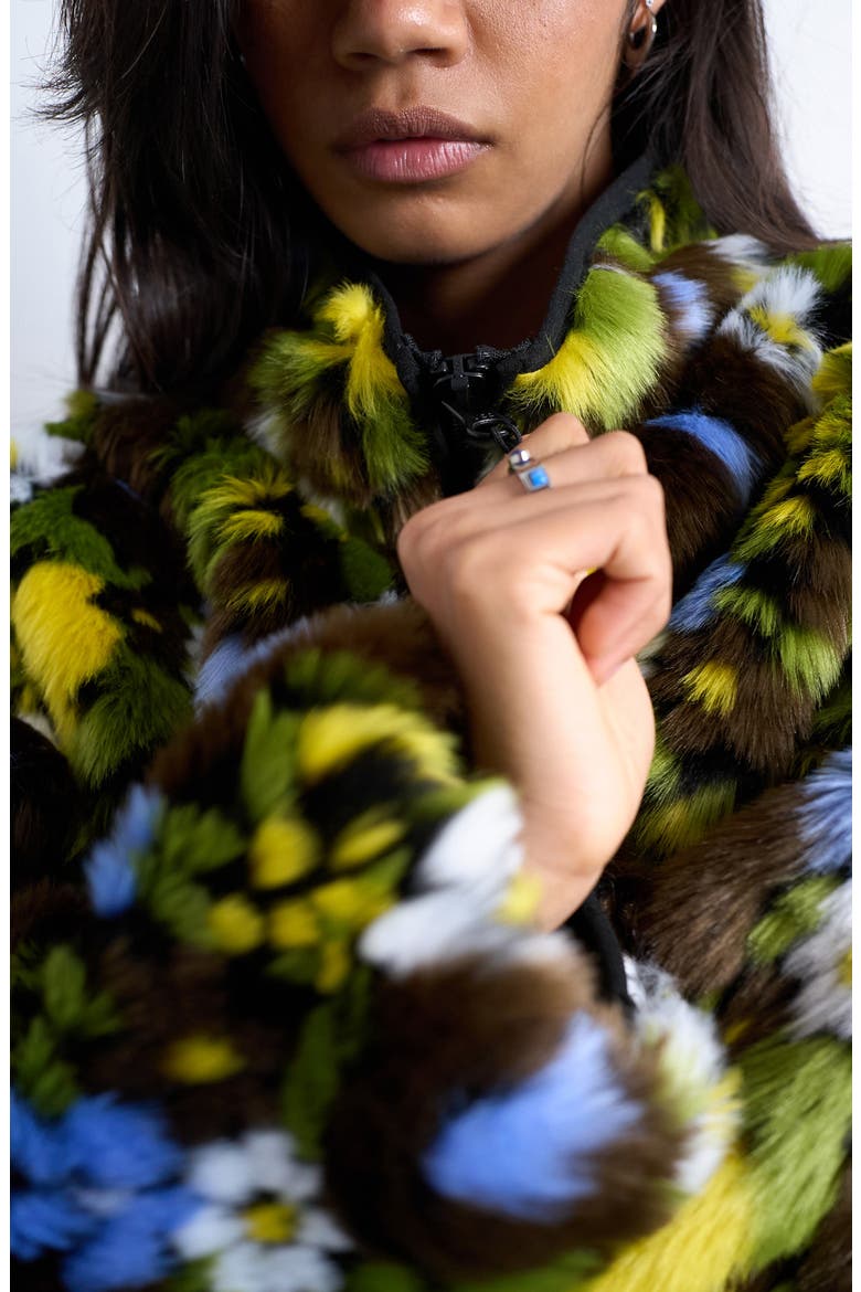 Floral Faux Fur Bomber Jacket, Alternate, color, GREEN MULTI