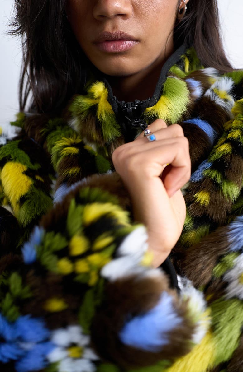 Topshop Floral Faux Fur Bomber Jacket, Alternate, color, Green Multi