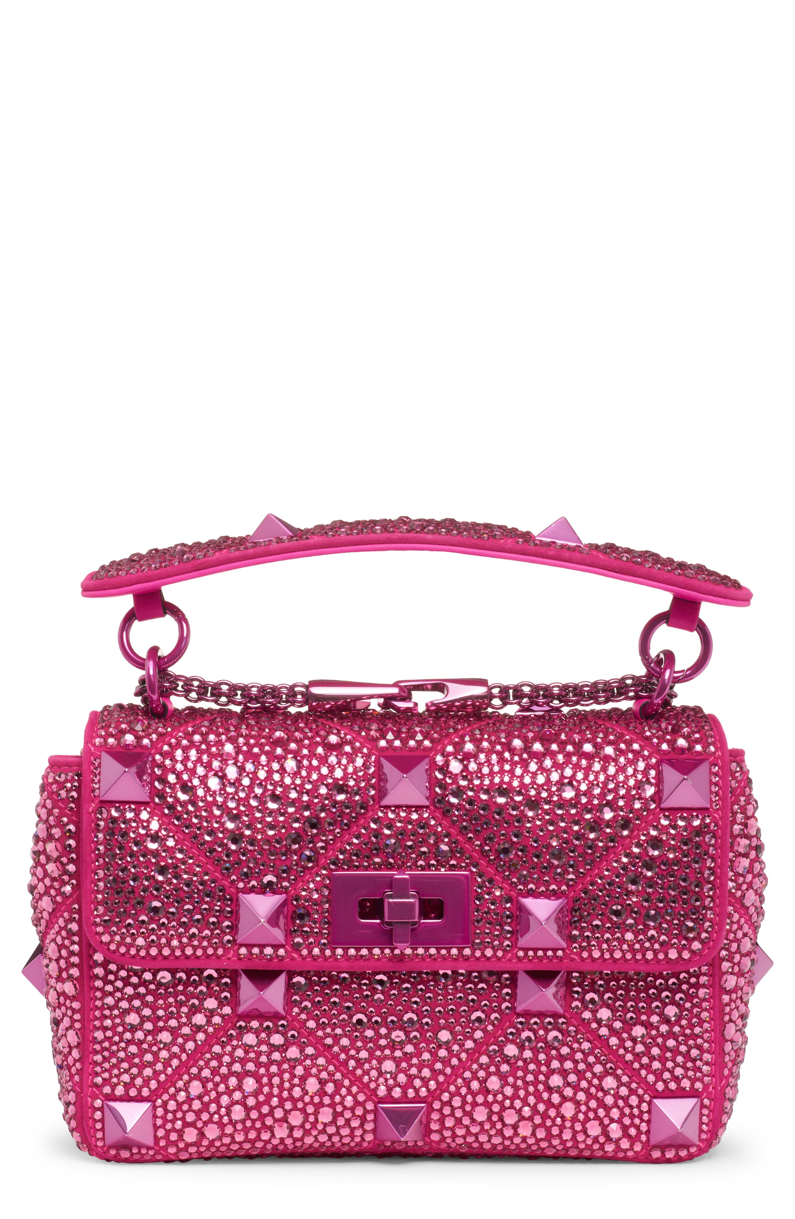 Medium Roman Stud Matelassé Leather Shoulder Bag, Main, color, ROSE/ PINK