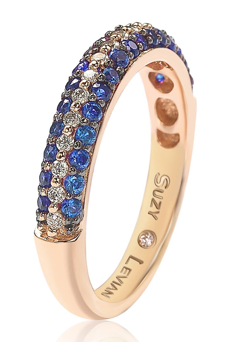 Rose-Tone 3-Row Pave CZ Eternity Band Ring, Alternate, color, BLUE