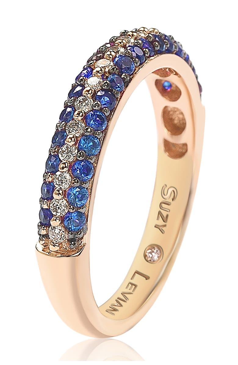 SUZY LEVIAN Rose-Tone 3-Row Pave CZ Eternity Band Ring, Alternate, color, Blue