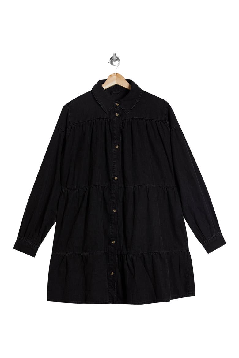 Tiered Denim Shirt Dress, Alternate, color, BLACK