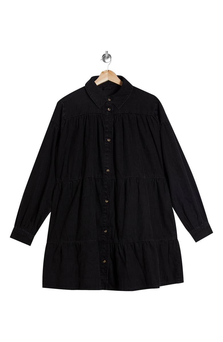 Topshop Tiered Denim Shirt Dress, Alternate, color,