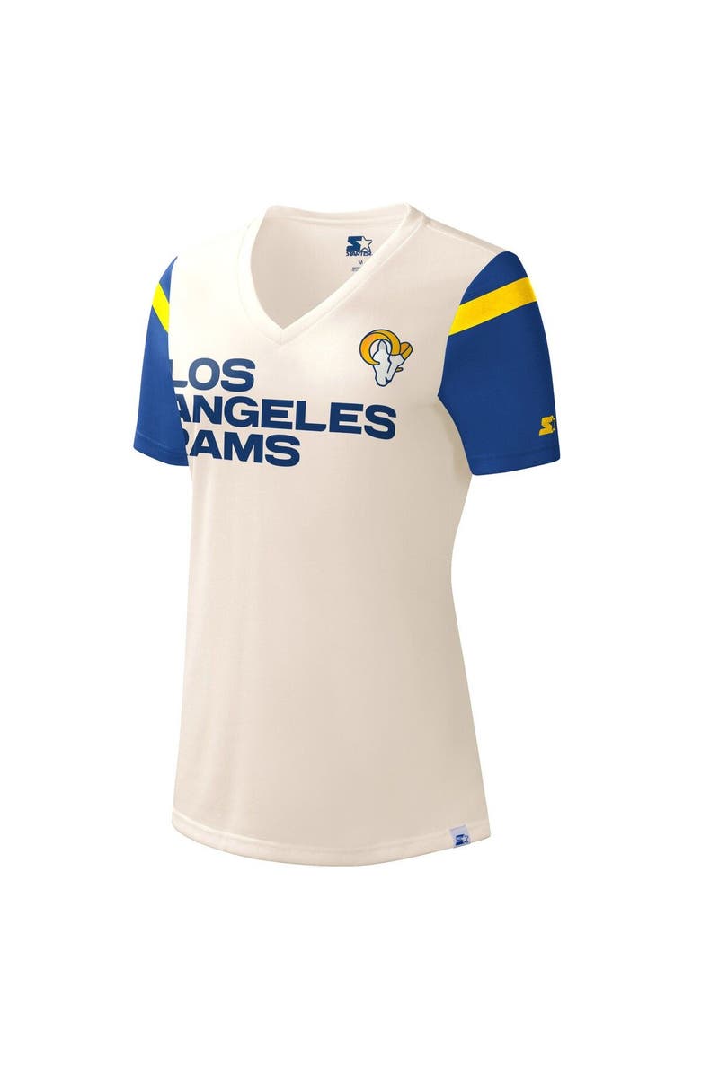 STARTER Women's Starter White Los Angeles Rams Kick Start V-Neck T-Shirt, Alternate, color, Cream
