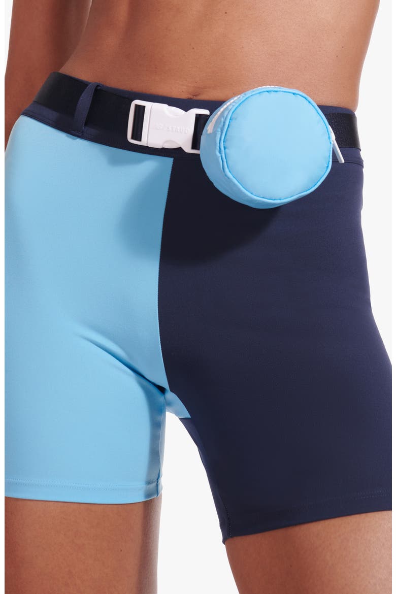STAUD Colorblock Fitted Bike Shorts, Alternate, color, BLUE