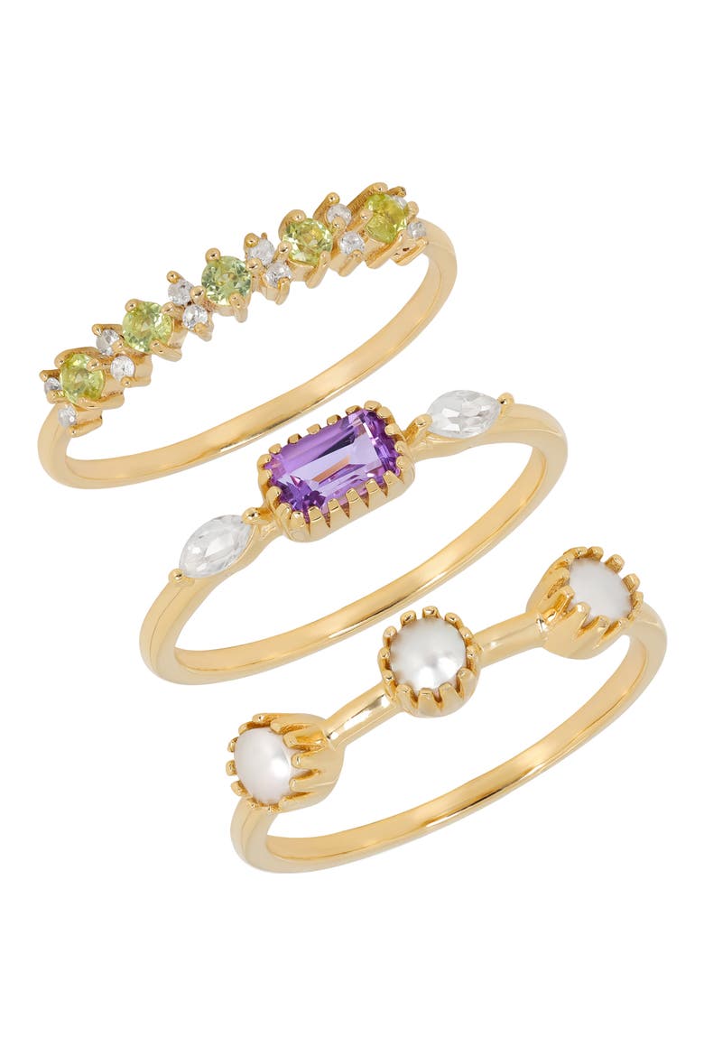 Amethyst, Peridot & Freshwater Pearl Ring Set, Main, color, PURPLE