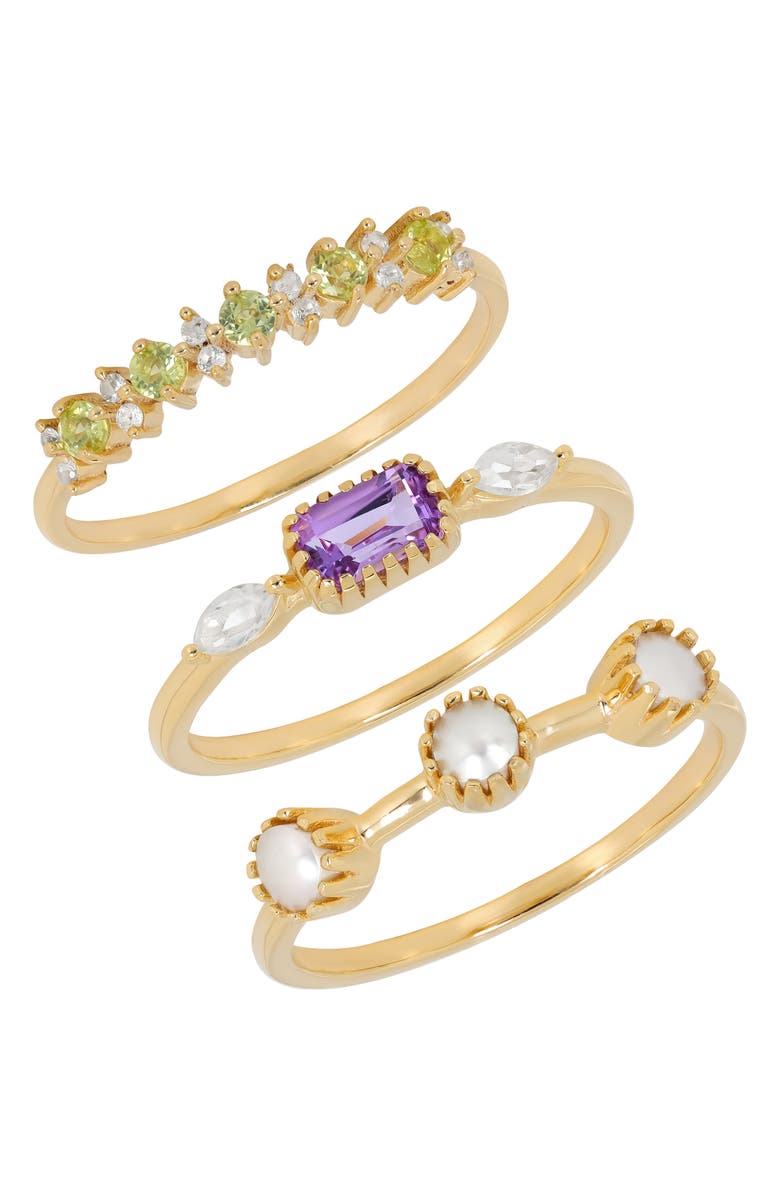 YS GEMS Amethyst, Peridot & Freshwater Pearl Ring Set, Main, color, 