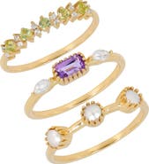 YS GEMS Amethyst, Peridot & Freshwater Pearl Ring Set
