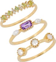 YS GEMS Amethyst, Peridot & Freshwater Pearl Ring Set