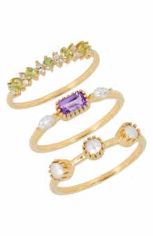 YS GEMS Amethyst, Peridot & Freshwater Pearl Ring Set