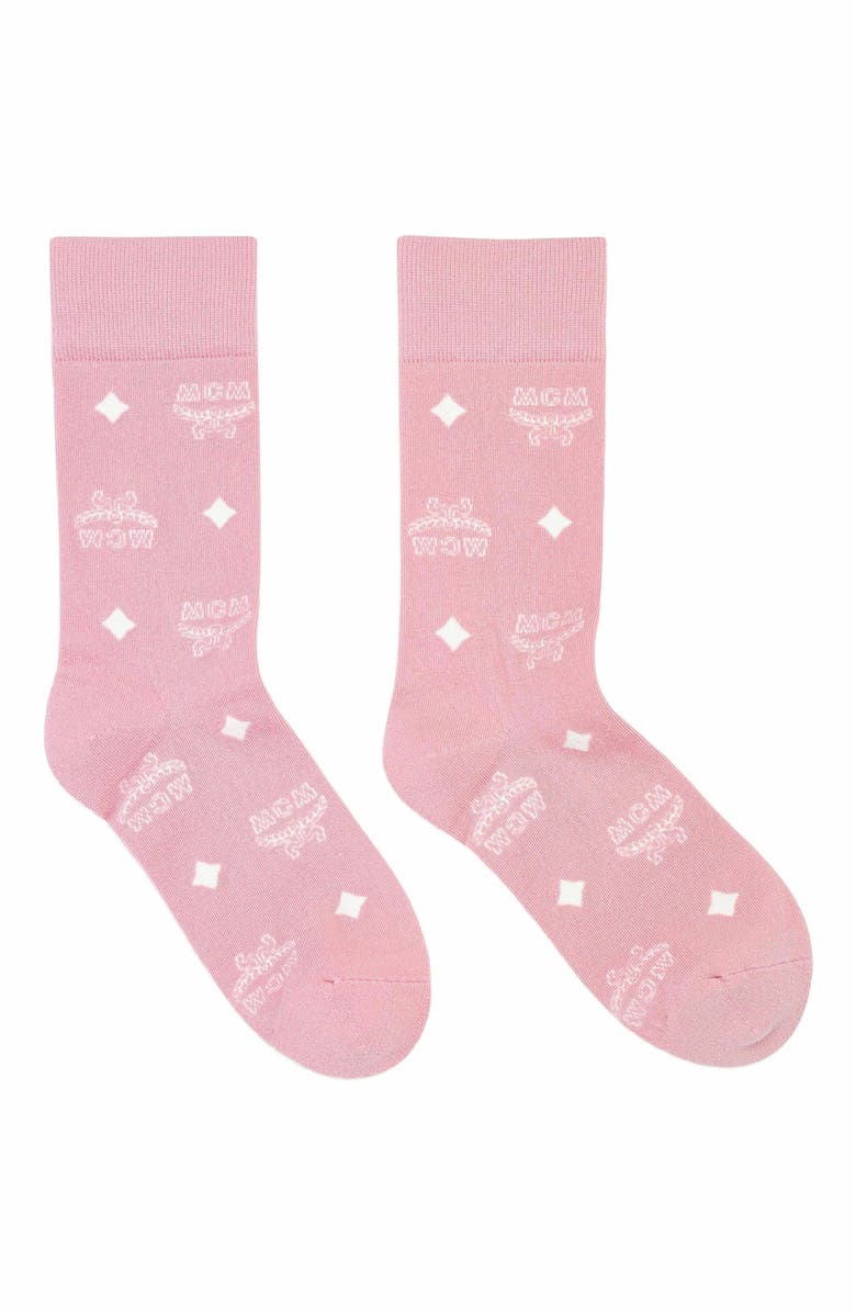 MCM Monogram Knit Socks, Main, color, Pink