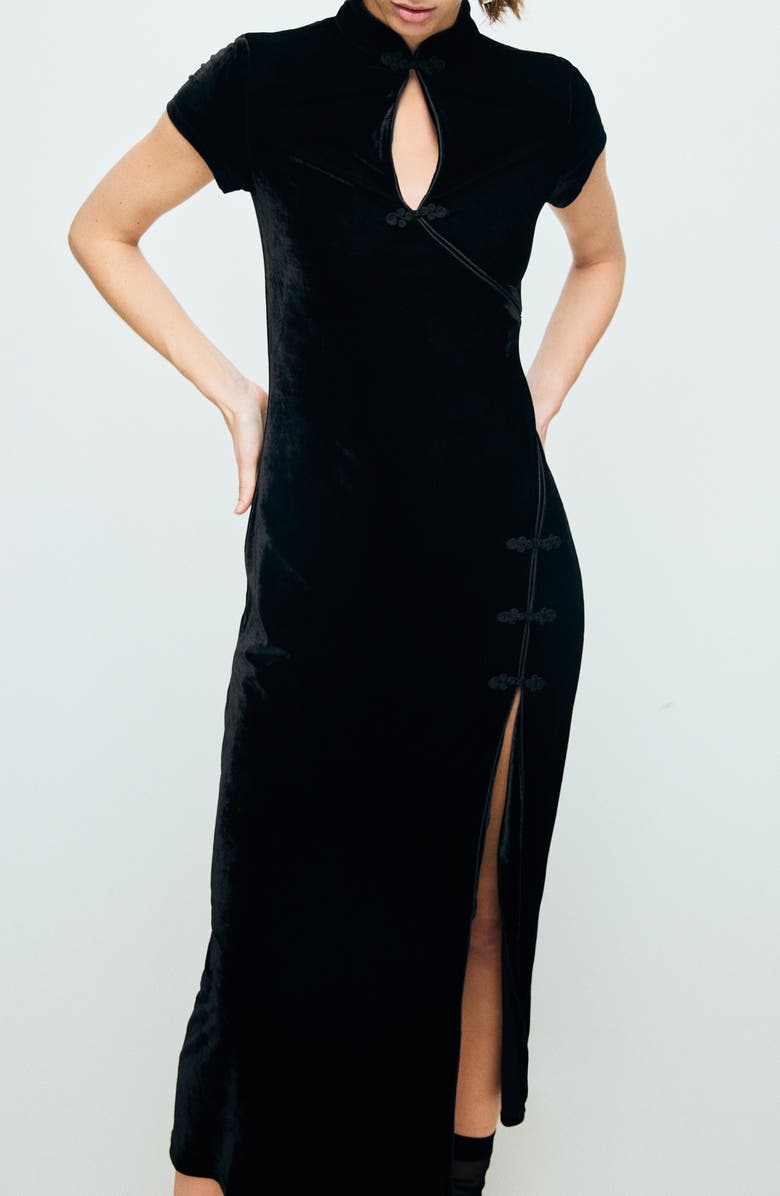 MANGO Soutache Trim Velvet Dress, Main, color,