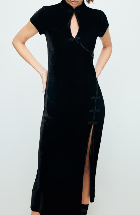 Soutache Trim Velvet Dress