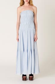Nia Rocio Shirred Strapless Tiered Maxi Dress