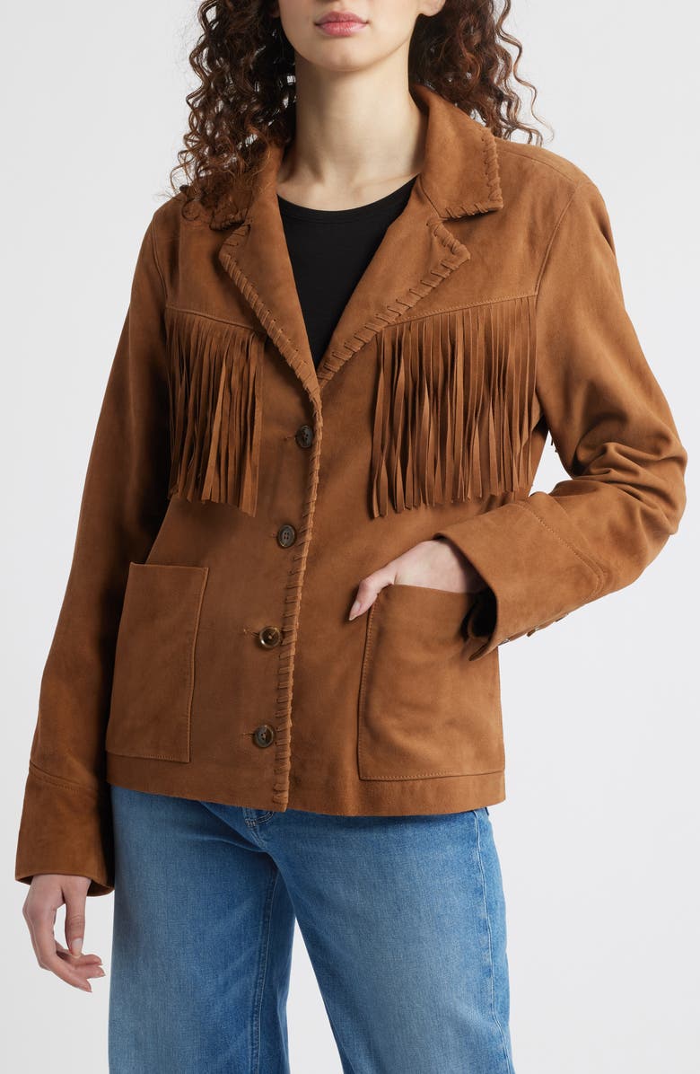 PAIGE Maronti Fringed Suede Jacket, Alternate, color, Toffee