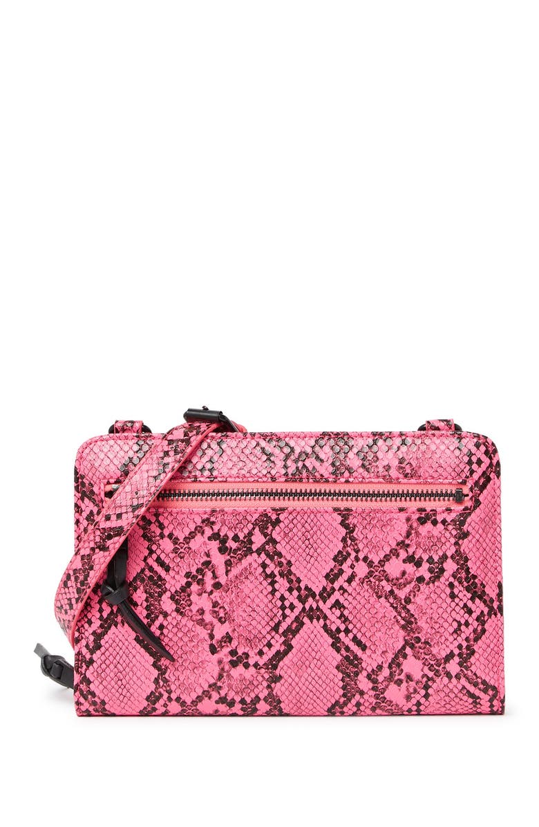 French Connection Lucy Neon Snakeskin Embossed Crossbody Wallet, Main, color,