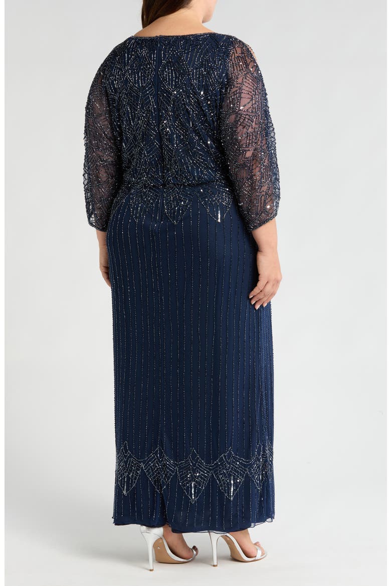 Beaded Cold Shoulder Blouson Gown, Alternate, color, NAVY 410