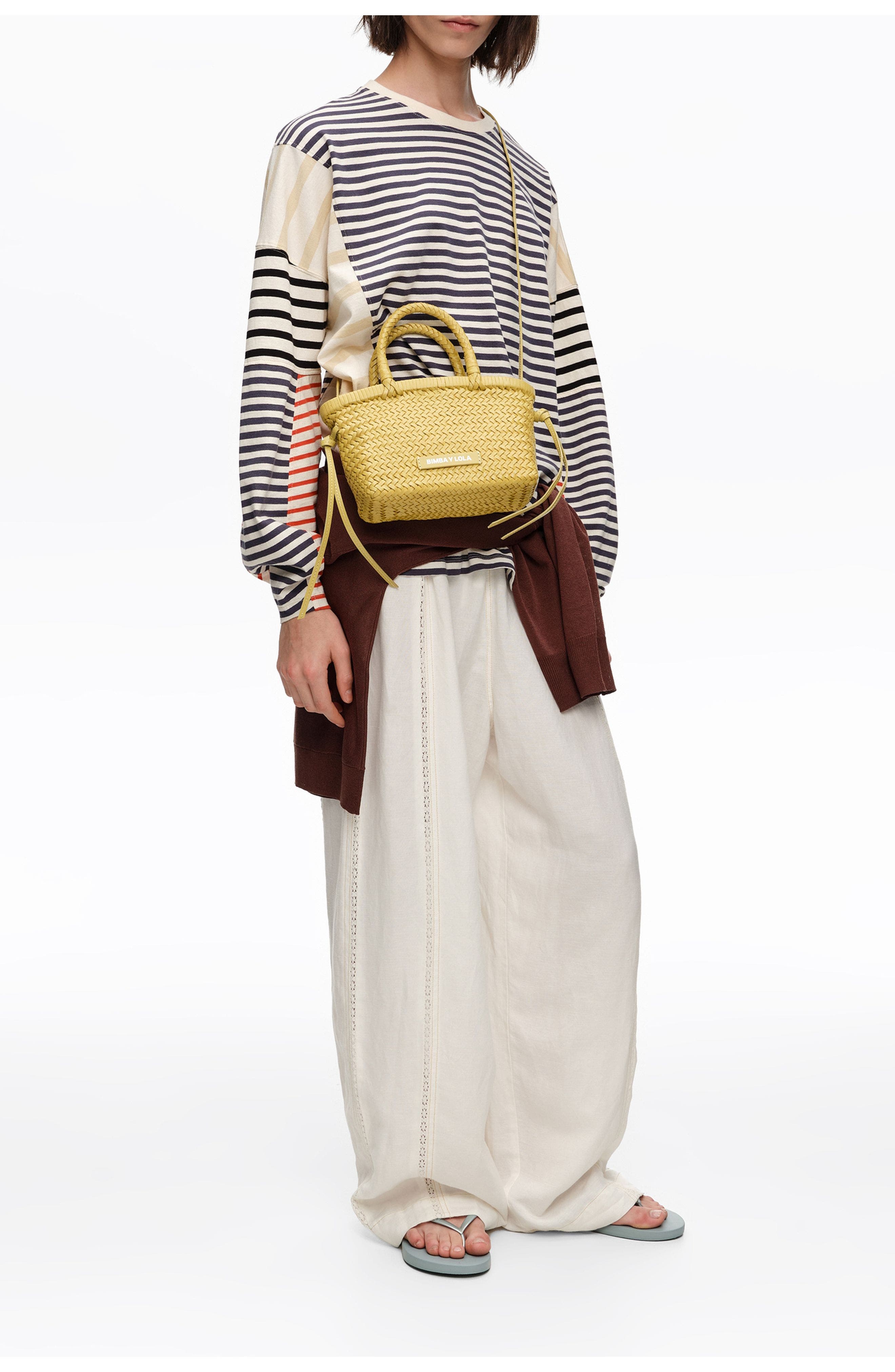Plaited Leather XS Bag, Alternate, color, LIGHT YELLOW