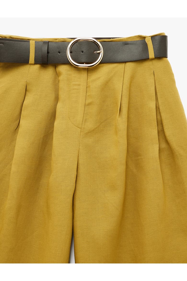 High Rise Belted Straight Fit Linen Blend Tailored Pants, Alternate, color, KHAKI