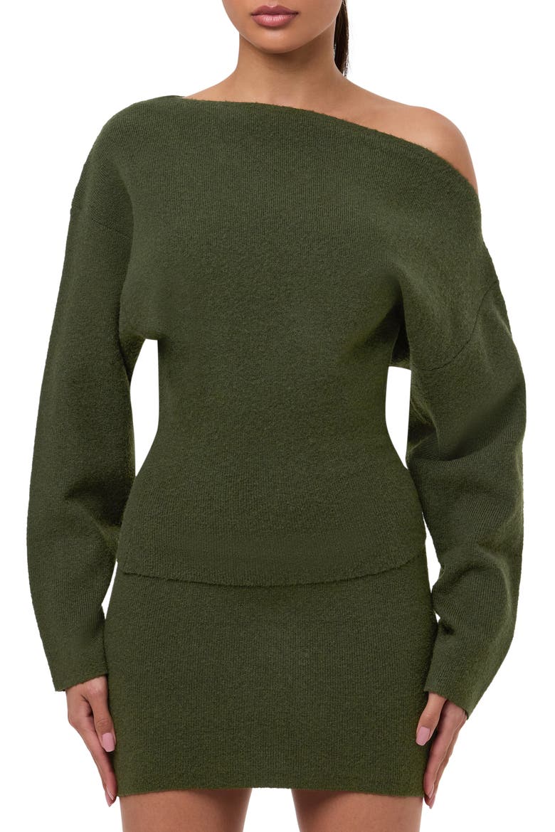 One-Shoulder Sweater, Main, color, FOREST GREEN