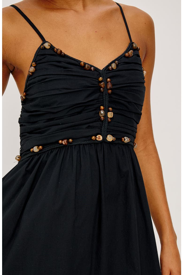 Ivana Polished Stone Detail Cotton Maxi Dress, Alternate, color, BLACK