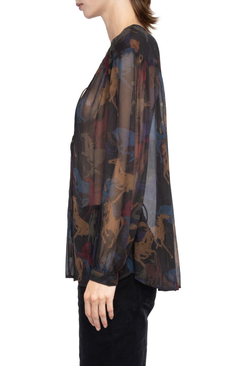 Zadig & Voltaire Tamela Horses Sheer Mousseline Top, Alternate, color,