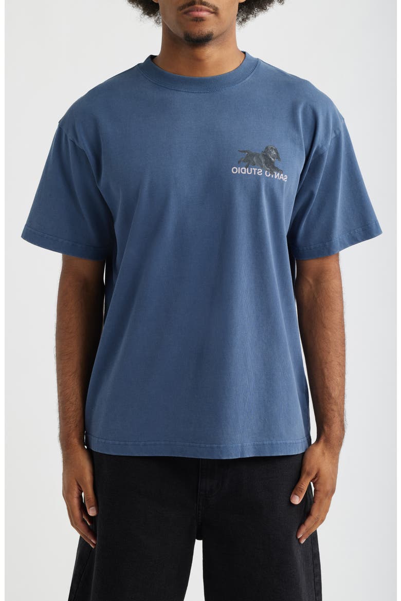 TNH Running Dog Cotton Graphic T-Shirt, Main, color, FADE BLUE