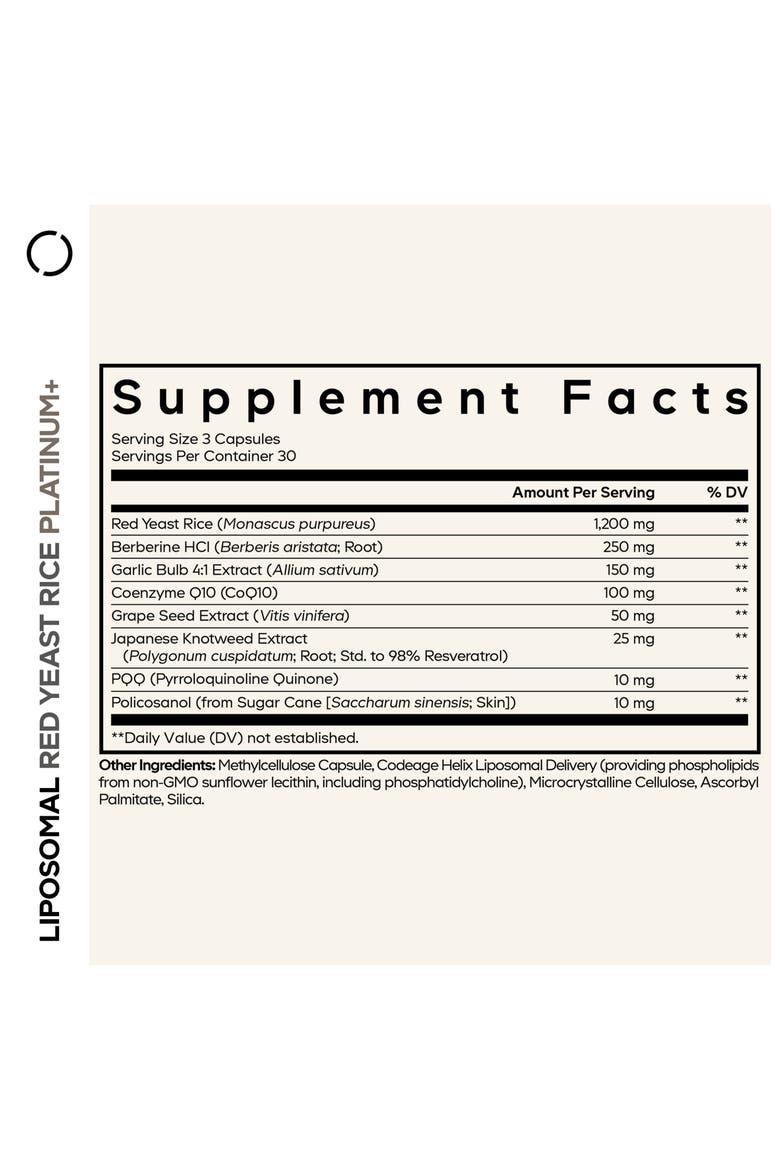 Liposomal Red Yeast Rice Platinum, CoQ10, Berberine, Garlic, Grape Seed, Alternate, color, White