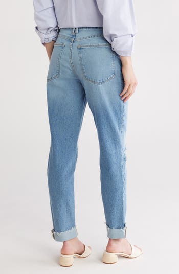 High Waist Raw Hem Slim Jeans