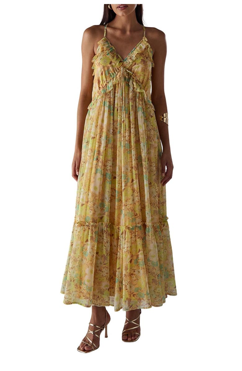 Warehouse Chiffon Ruffle Strappy Floaty Maxi Dress, Alternate, color, Floral