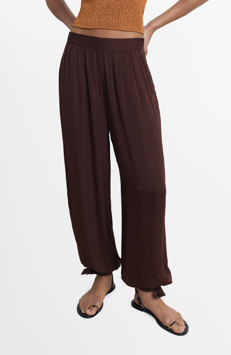 MANGO Tie Cuff Balloon Pants, Main, color, Chocolate